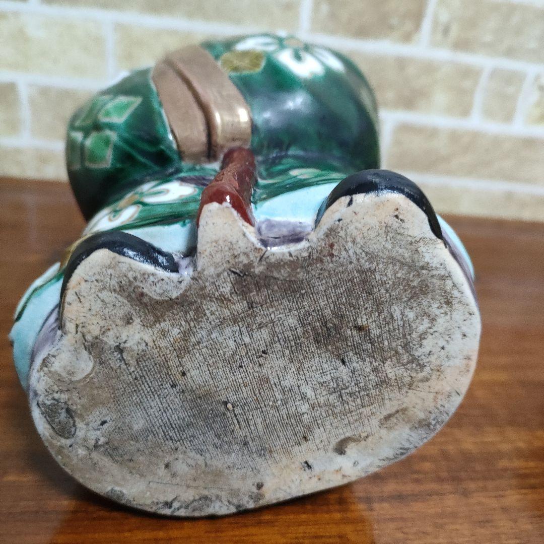 【アンティーク】九谷焼 寿老人 福禄寿 陶器製置物 縁起物 27cmサイズ