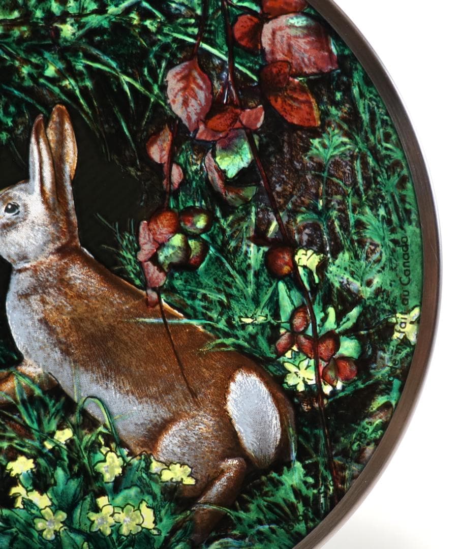 ウィリアム・ジェームズ・ウェッブヴィンテージステンドグラス 植物に囲まれたウサギ