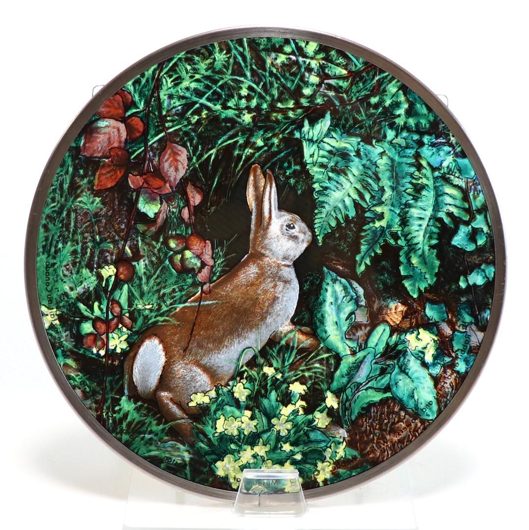 ウィリアム・ジェームズ・ウェッブヴィンテージステンドグラス 植物に囲まれたウサギ