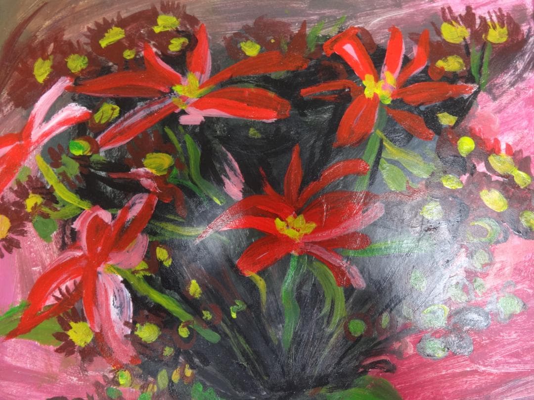 須田剋太 花 1940年頃　肉筆油彩画　紙本著色・額装・写真やコピーではない。