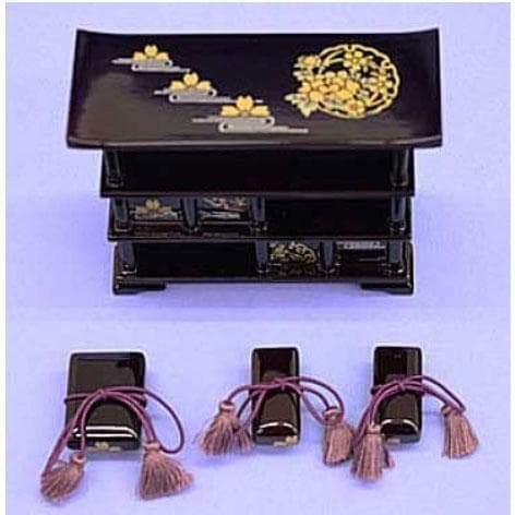 高級溜塗 雪牡丹桜 カルタ三棚揃 35号