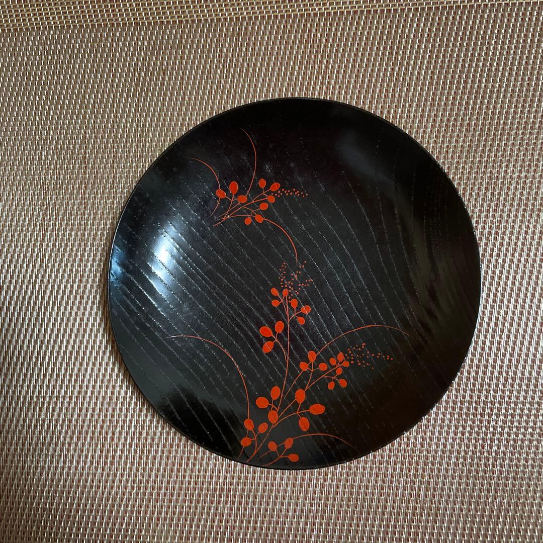 ♦︎【美品❤️銘々皿】 高級漆器　草花絵　供箱　5客 ♦︎
