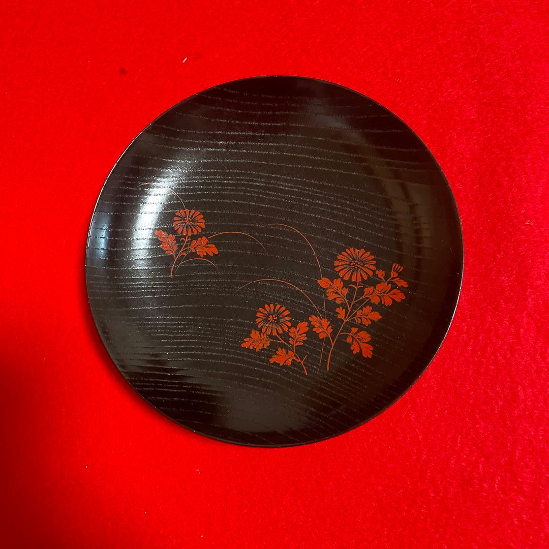♦︎【美品❤️銘々皿】 高級漆器　草花絵　供箱　5客 ♦︎