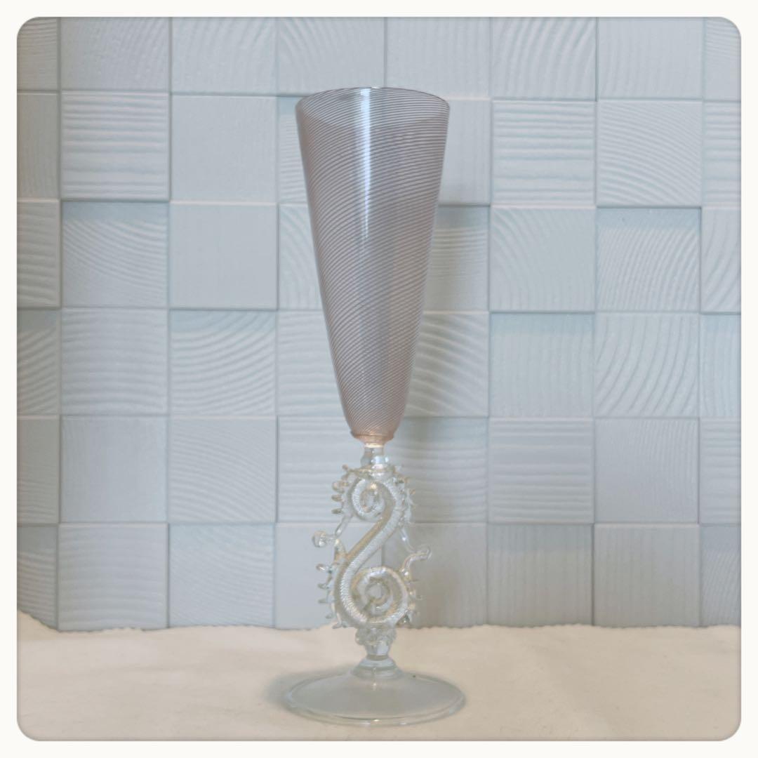 ベネチアガラス　手吹シャンパングラス　ハンドメイド　ヴィンテージ