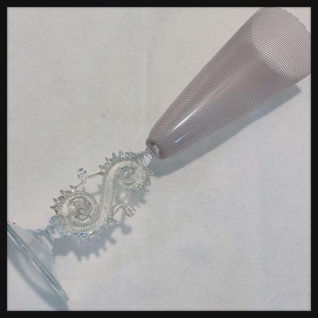 ベネチアガラス　手吹シャンパングラス　ハンドメイド　ヴィンテージ