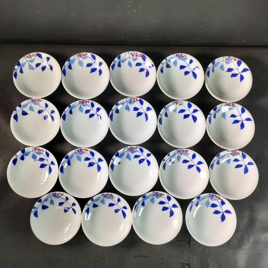 C17-1/平安柏泉造/染付南天図文皿19客/向付/小付/銘々皿/懐石料理