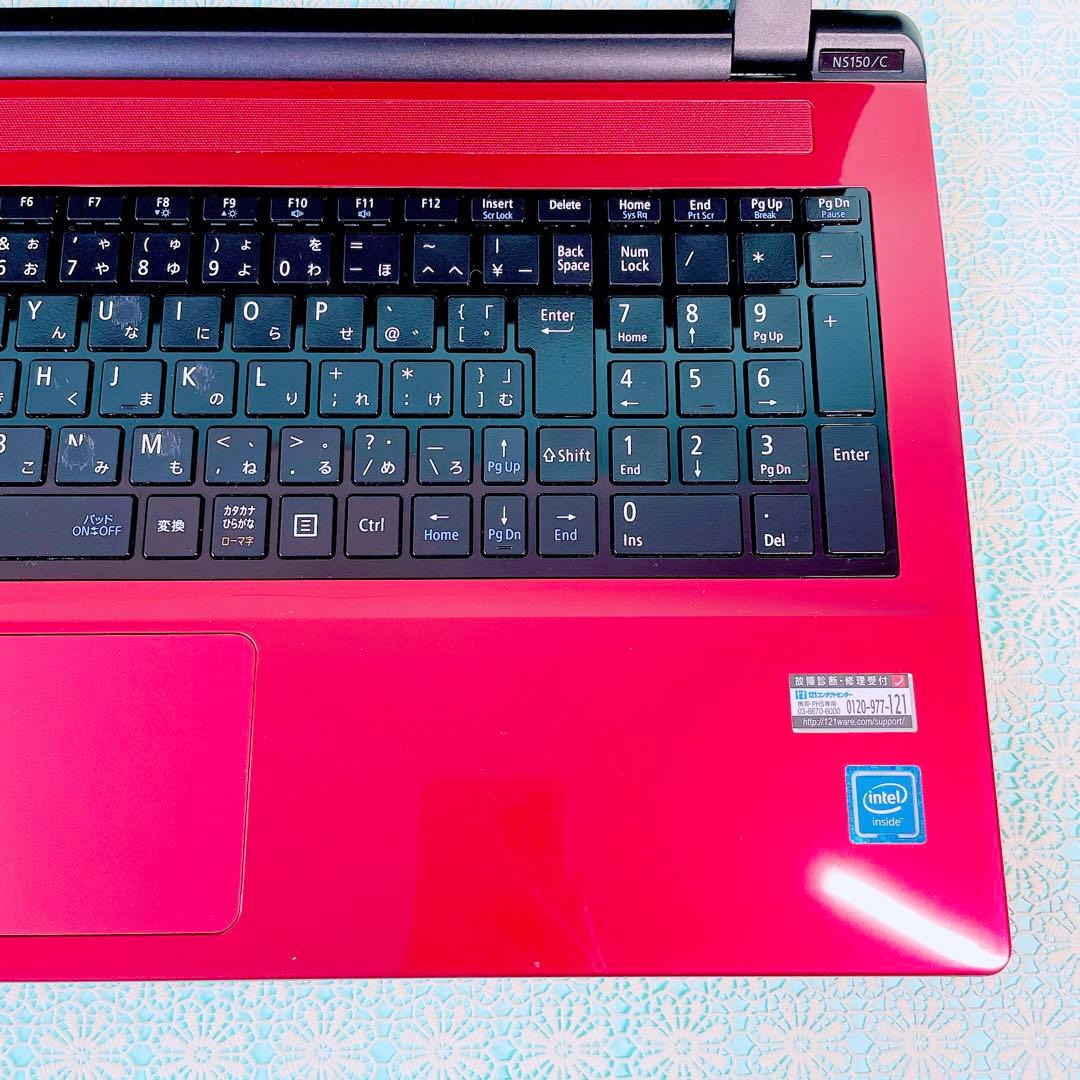たっぷり大容量1TB✨️薄型ノートパソコン✨️おしゃれ赤❣️カメラ付きテンキー事務作業