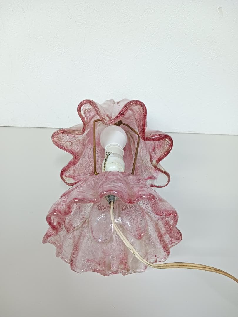 昭和レトロ 岩田工芸ガラス 気泡ピンク ガラステーブルランプ ガラスランプ