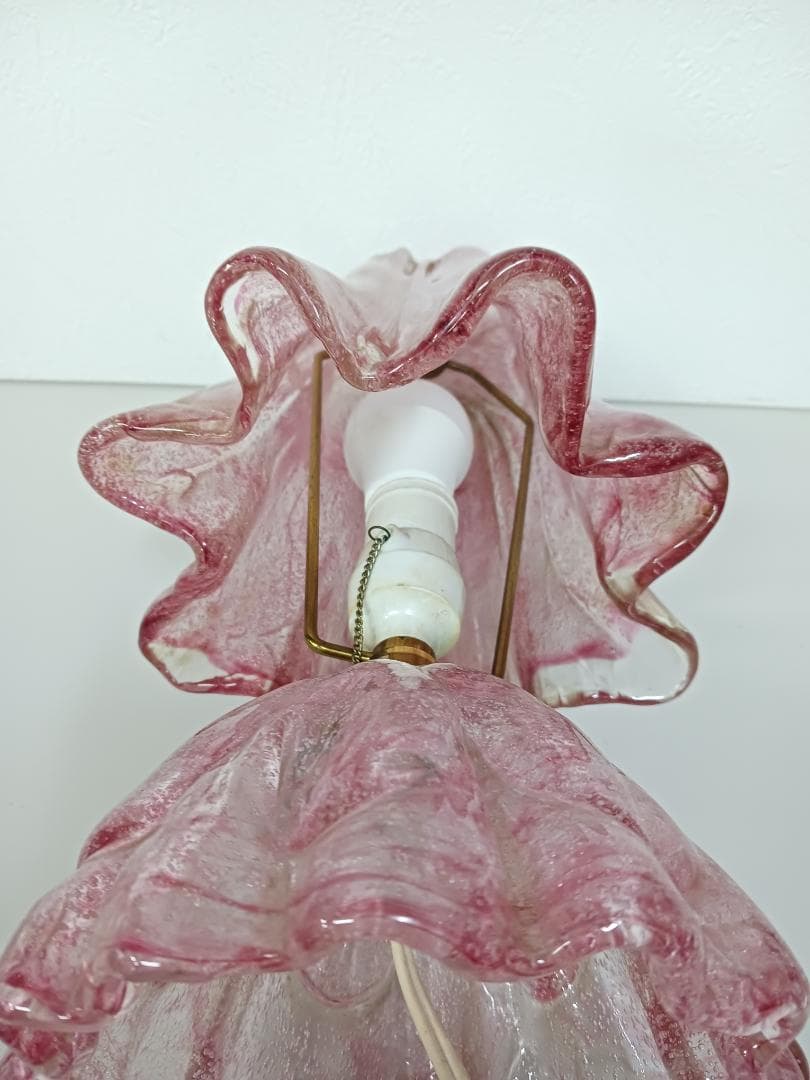昭和レトロ 岩田工芸ガラス 気泡ピンク ガラステーブルランプ ガラスランプ