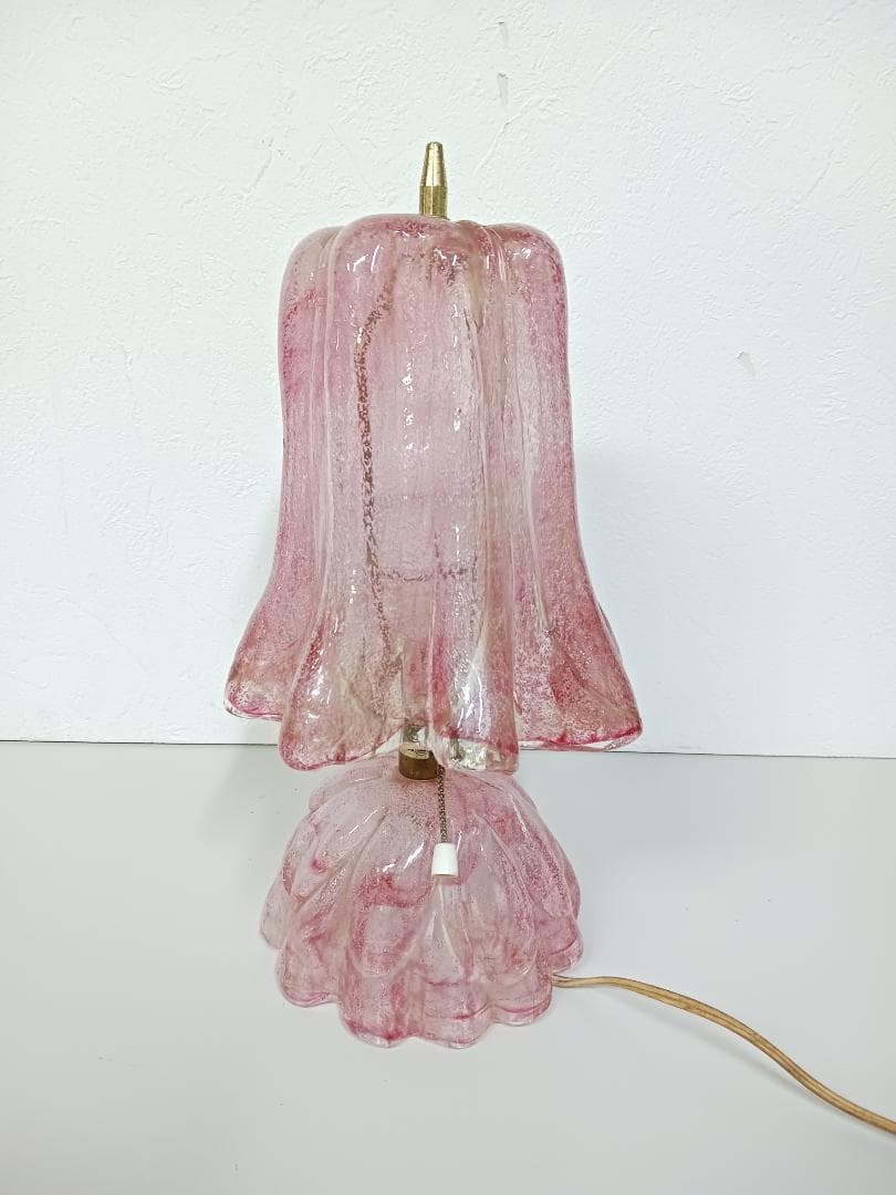 昭和レトロ 岩田工芸ガラス 気泡ピンク ガラステーブルランプ ガラスランプ