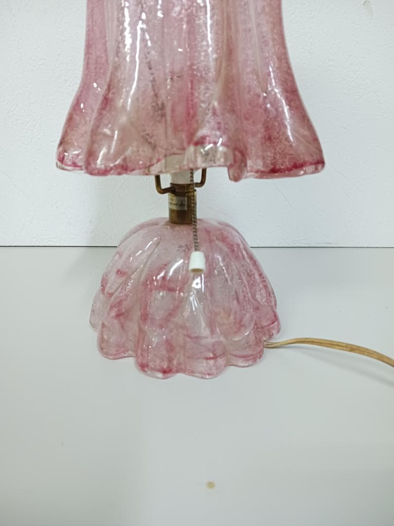 昭和レトロ 岩田工芸ガラス 気泡ピンク ガラステーブルランプ ガラスランプ