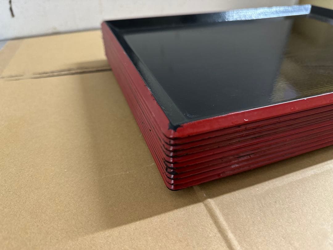 富士長手木目盆 尺3寸 黒渕朱 ABS樹脂 業務用