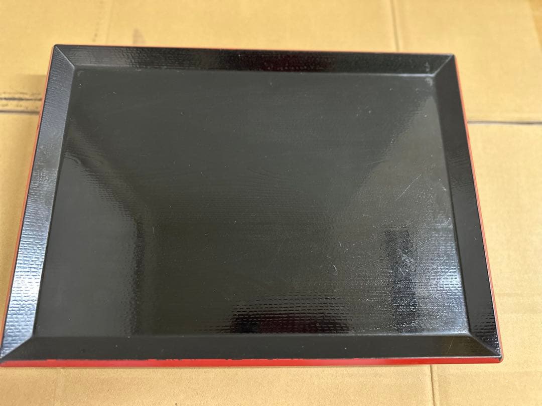 富士長手木目盆 尺3寸 黒渕朱 ABS樹脂 業務用