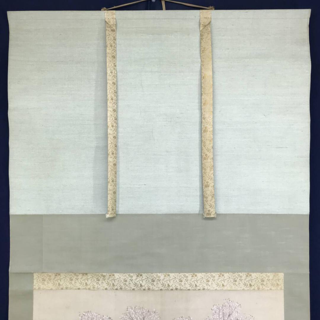 作者不詳/桃陰遊楽図/桃花人物/桜花山水/山水図/横物/掛軸名家伝来AH-561