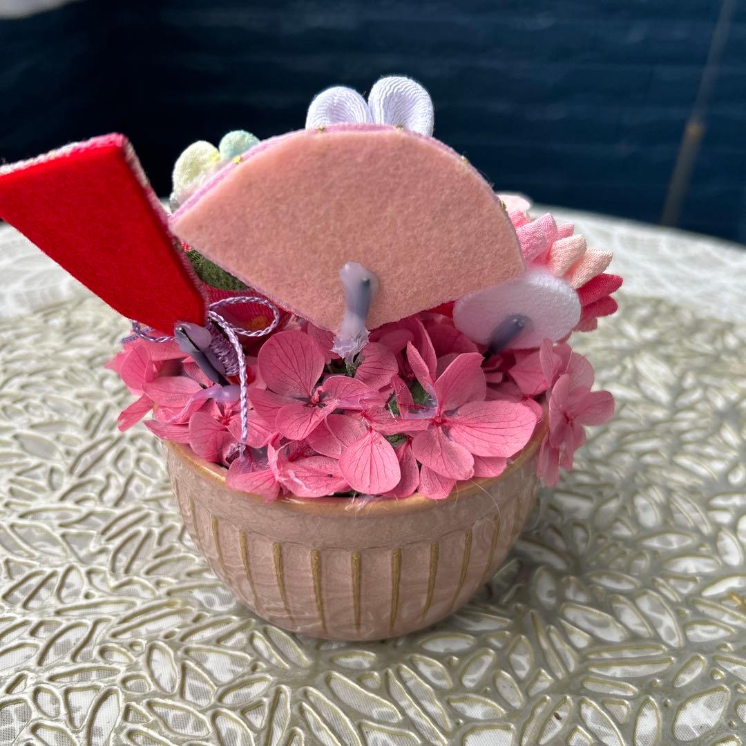 ハンドメイド❣️七五三アレンジ❣️ピンク、扇、バラ、おめ目ぱっちりうさぎちゃん❁⃘*