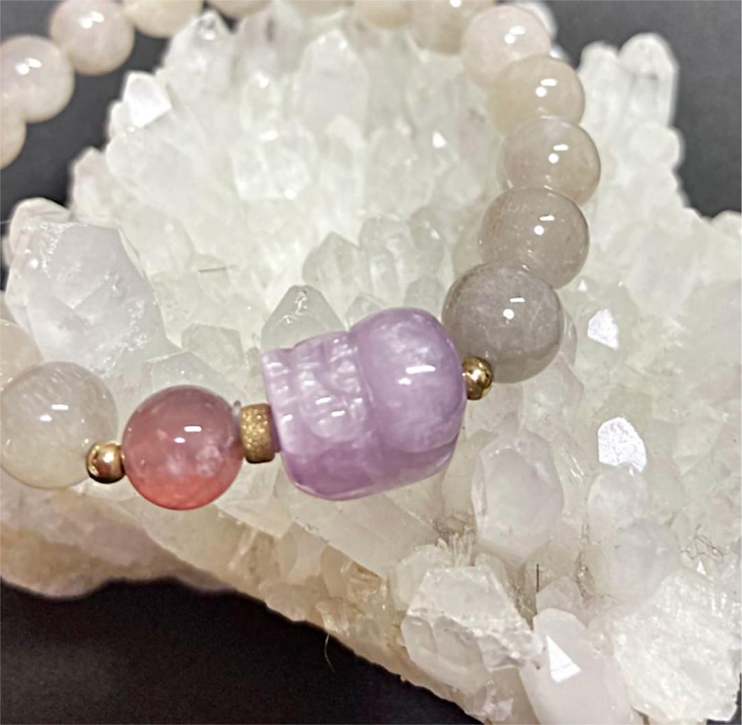 ◆オリジナルブレスレット◆ クンツァイト貔貅とサゲニティックブレスレット