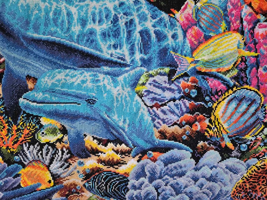 クロスステッチ海のイルカ完成品
