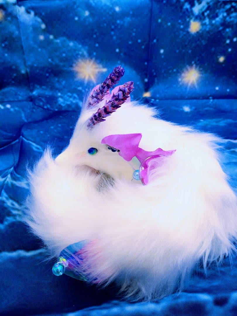 瞳蓄光　神水精龍　アートドールハンドメイドぬいぐるみホタルガラスオーロラドラゴン