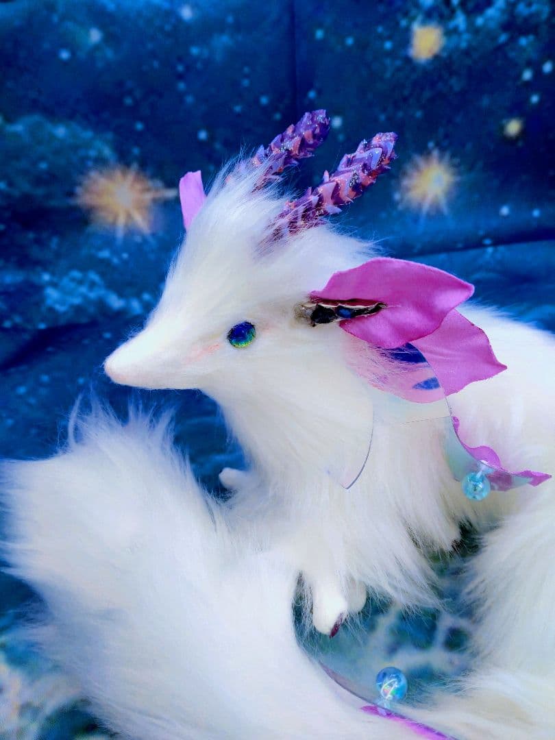 瞳蓄光　神水精龍　アートドールハンドメイドぬいぐるみホタルガラスオーロラドラゴン