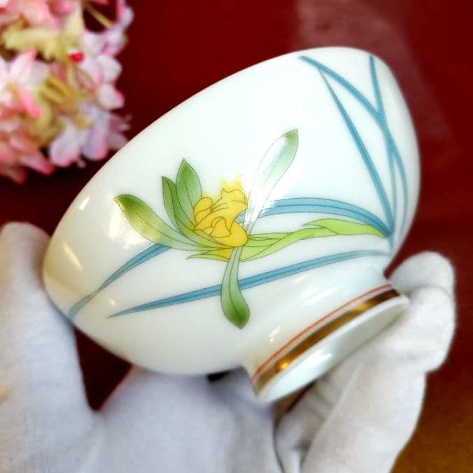 香蘭社　色変わり　ご飯茶碗　飯碗　金彩春蘭　５客　箱入り　しおり付　宮内庁御用達