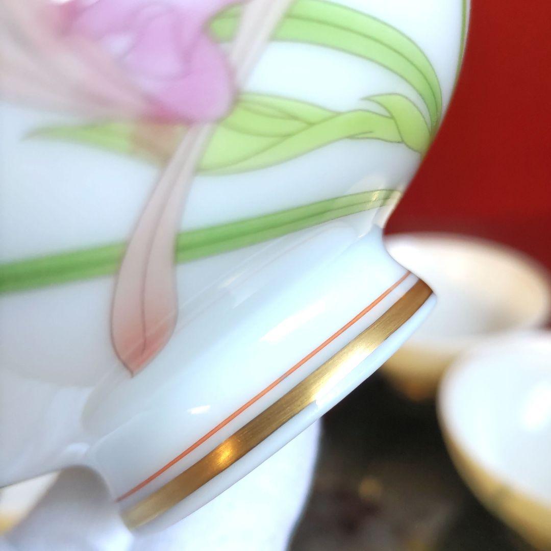 香蘭社　色変わり　ご飯茶碗　飯碗　金彩春蘭　５客　箱入り　しおり付　宮内庁御用達