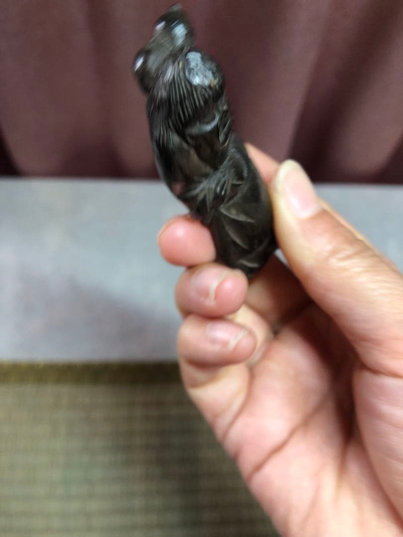 明治時代根付、仙人沉香 木彫