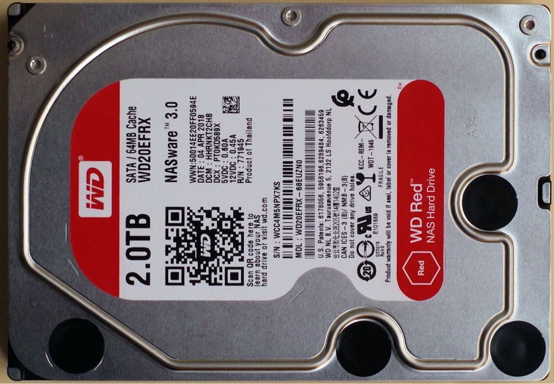 外付けハードディスク・ドライブ WD Red 2TB HDD WD20EFRX