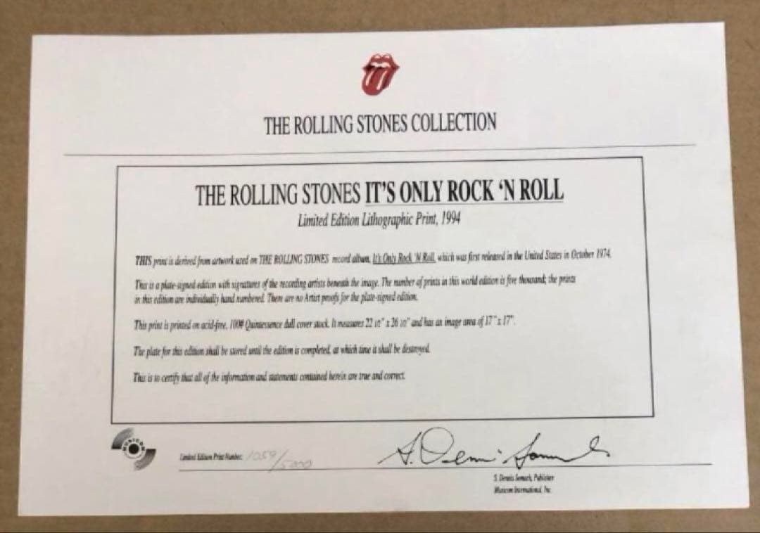 超貴重品　ザ・ローリングストーンズ　入手困難　世界限定リトグラフ　証明書　お宝品