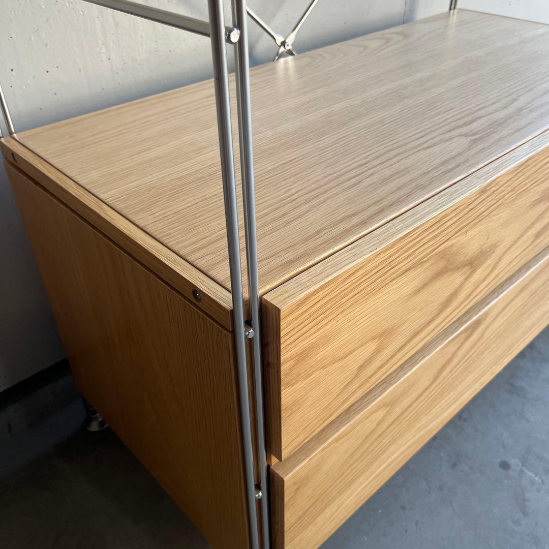 ホシ★無印ステンレスユニットシェルフ・オーク材・ワードローブ・バスケット付