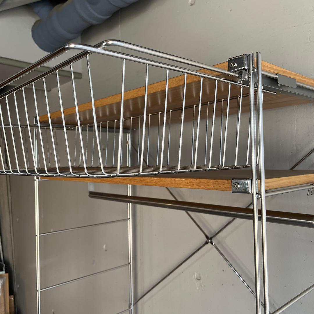 ホシ★無印ステンレスユニットシェルフ・オーク材・ワードローブ・バスケット付