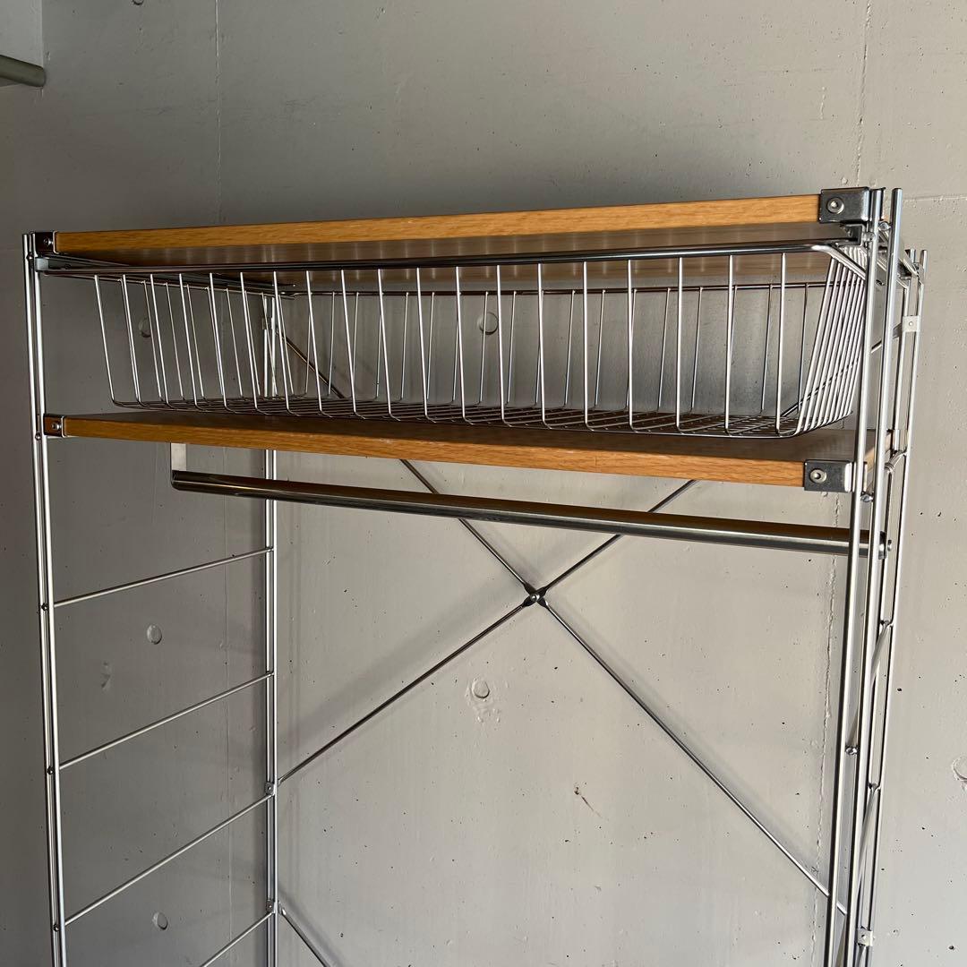 ホシ★無印ステンレスユニットシェルフ・オーク材・ワードローブ・バスケット付