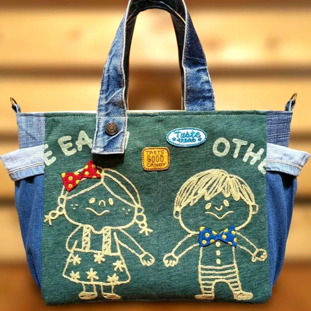 デニムリメイク　トートバッグ　刺繍　ワッペン