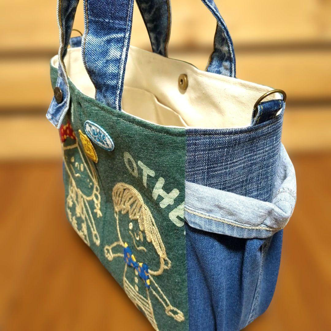 デニムリメイク　トートバッグ　刺繍　ワッペン