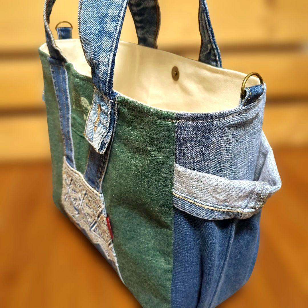 デニムリメイク　トートバッグ　刺繍　ワッペン