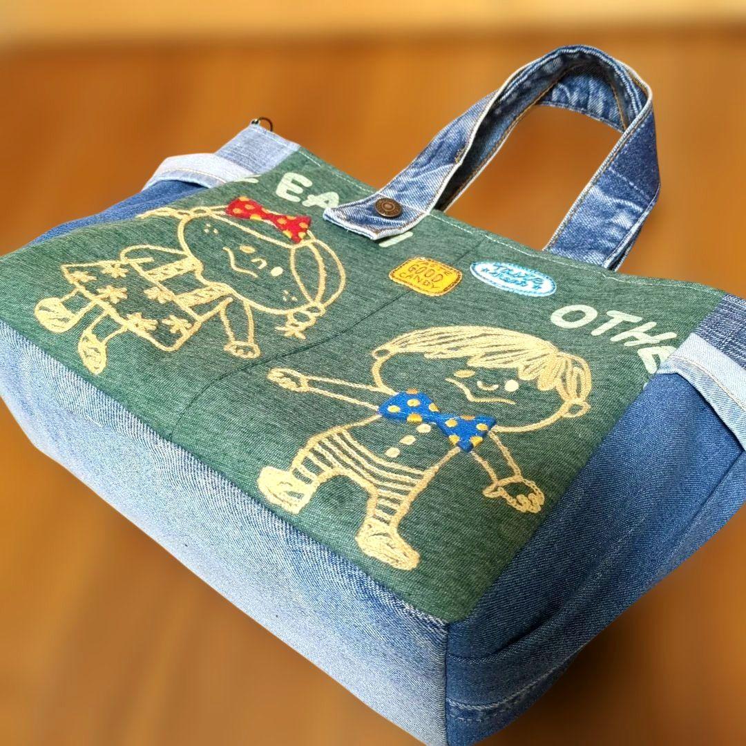 デニムリメイク　トートバッグ　刺繍　ワッペン