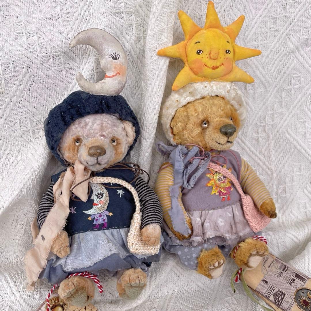 太陽くまと月くまさん アーティストベア テディベア ロシア ハンドメイド