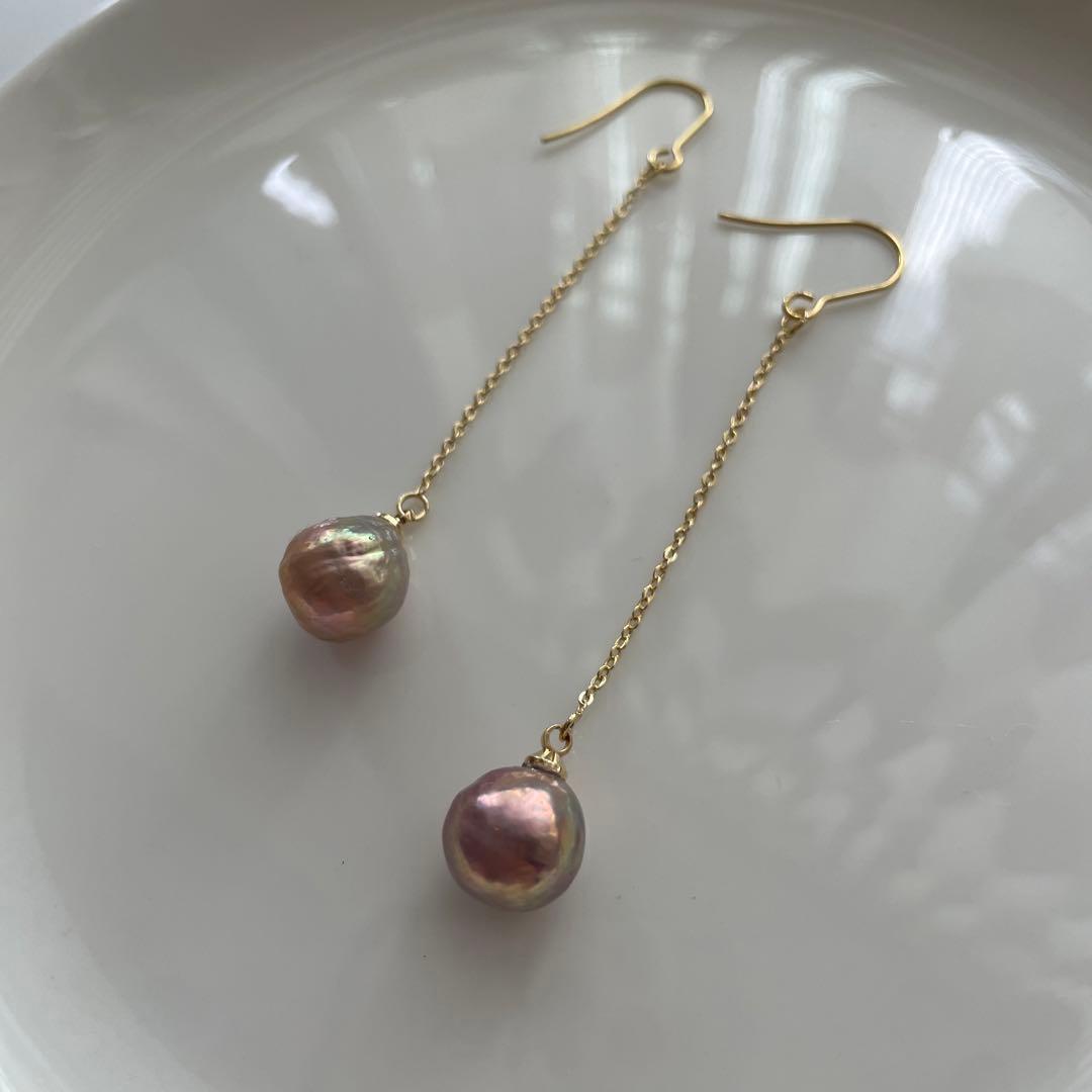 天然淡水パールピアス　バロック　エジソン　ハンドメイドアクセサリー