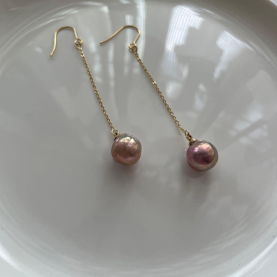 天然淡水パールピアス　バロック　エジソン　ハンドメイドアクセサリー