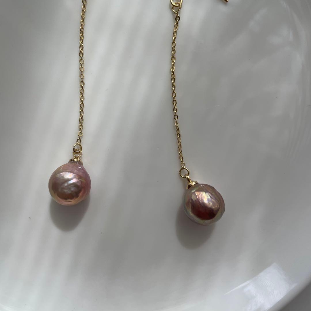 天然淡水パールピアス　バロック　エジソン　ハンドメイドアクセサリー