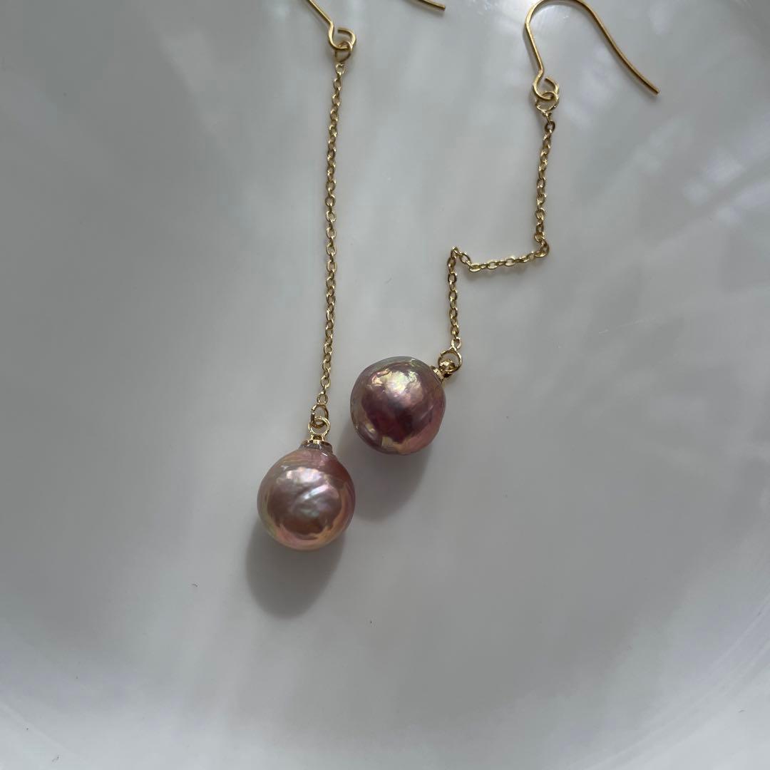 天然淡水パールピアス　バロック　エジソン　ハンドメイドアクセサリー