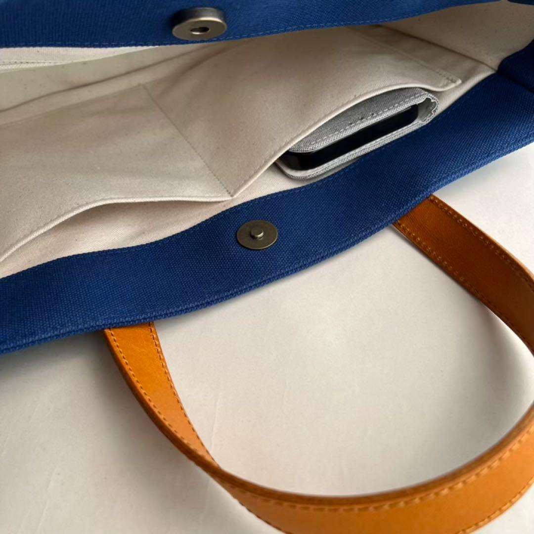 帆布トートバッグ　ラウンド　本革ハンドル　ダスクネイビー