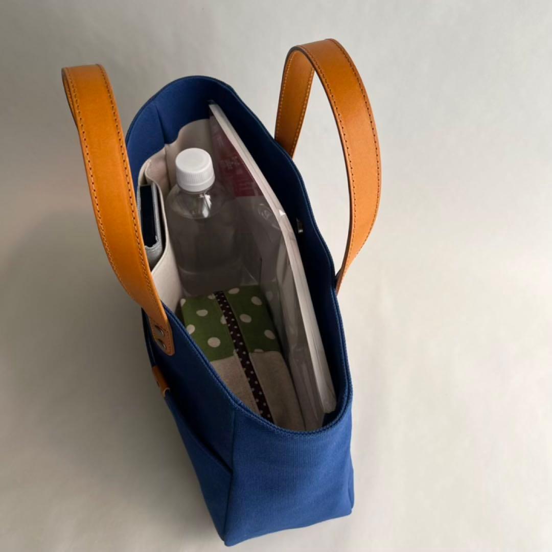 帆布トートバッグ　ラウンド　本革ハンドル　ダスクネイビー