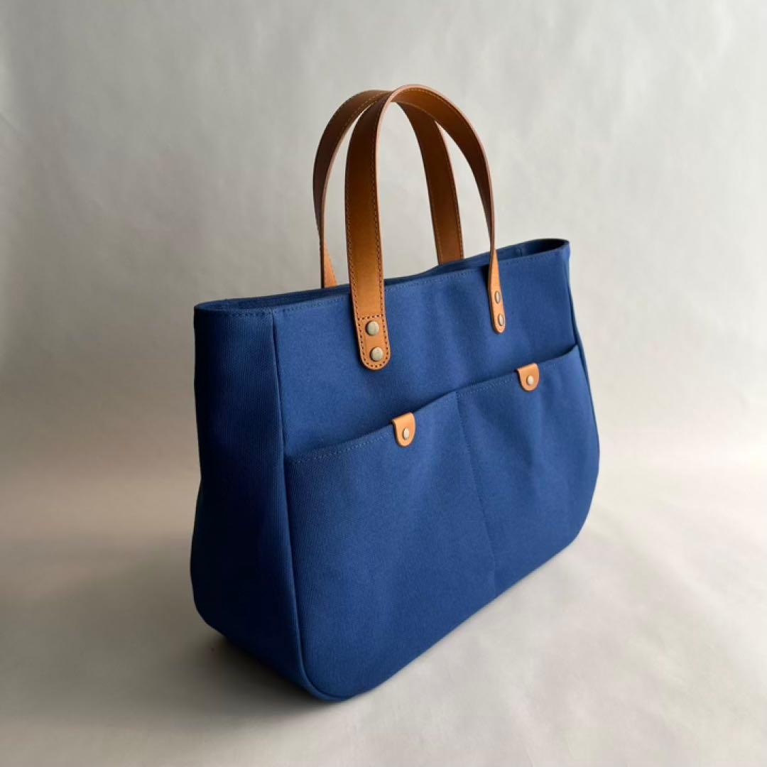 帆布トートバッグ　ラウンド　本革ハンドル　ダスクネイビー