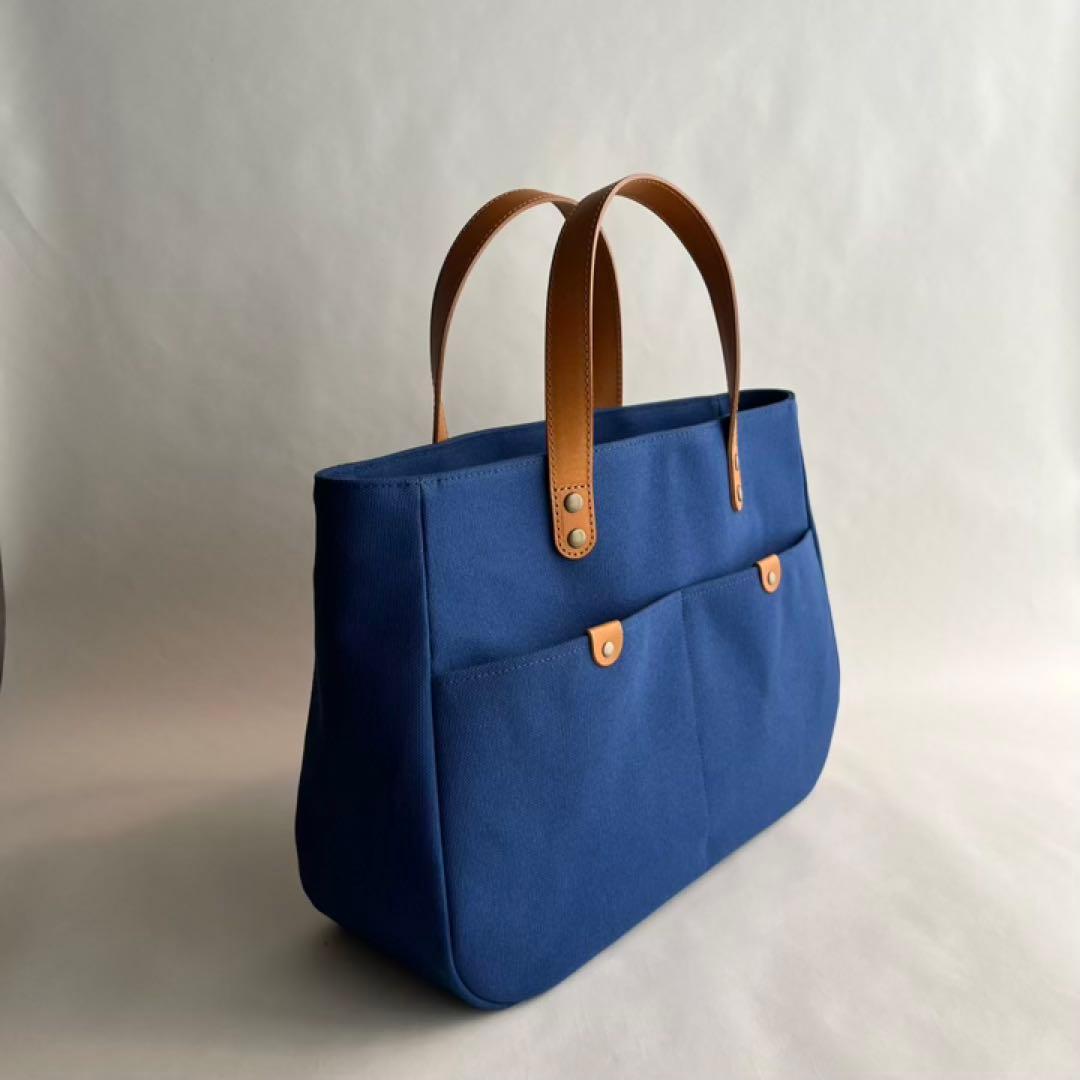 帆布トートバッグ　ラウンド　本革ハンドル　ダスクネイビー