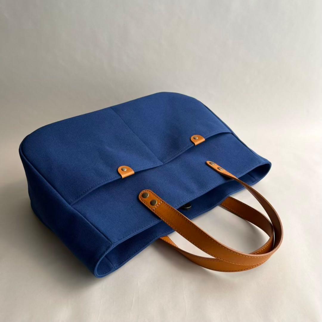 帆布トートバッグ　ラウンド　本革ハンドル　ダスクネイビー