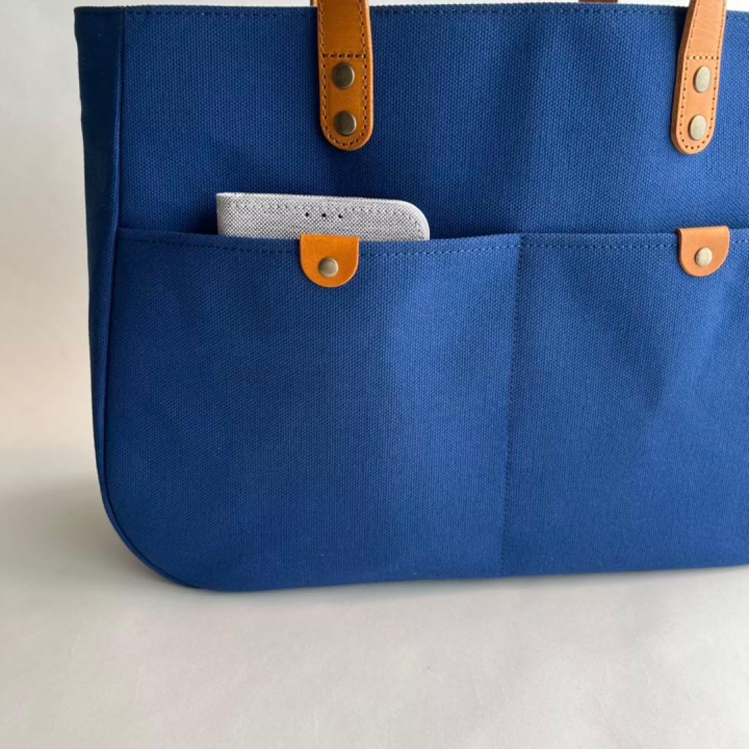 帆布トートバッグ　ラウンド　本革ハンドル　ダスクネイビー