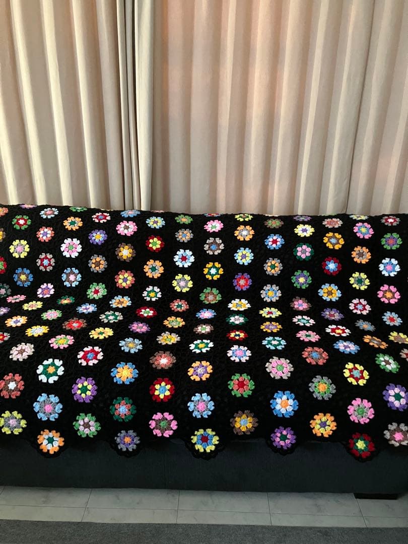 ヤザミ　手編み　ベッドカバー　ソファーカバー　マルチカバー　かぎ針編み