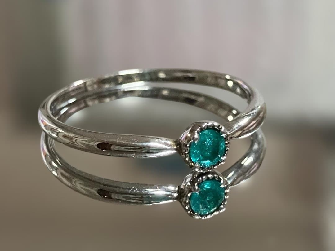 パライバトルマリン　リング　シンプル　プラチナ　15号　ブルーグリーン