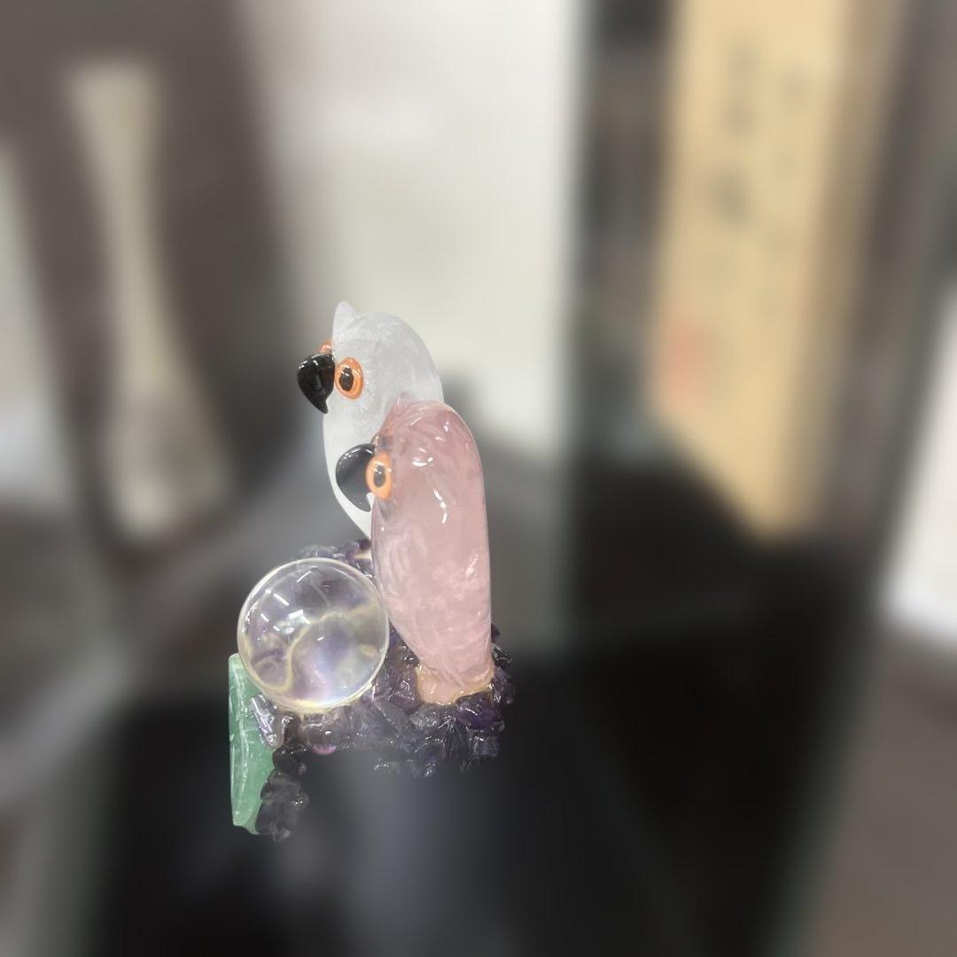 福フクロウ　水晶　紅水晶　アメジスト　河野章玉作