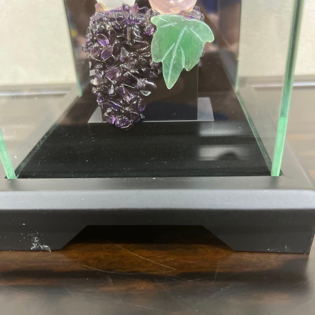 福フクロウ　水晶　紅水晶　アメジスト　河野章玉作